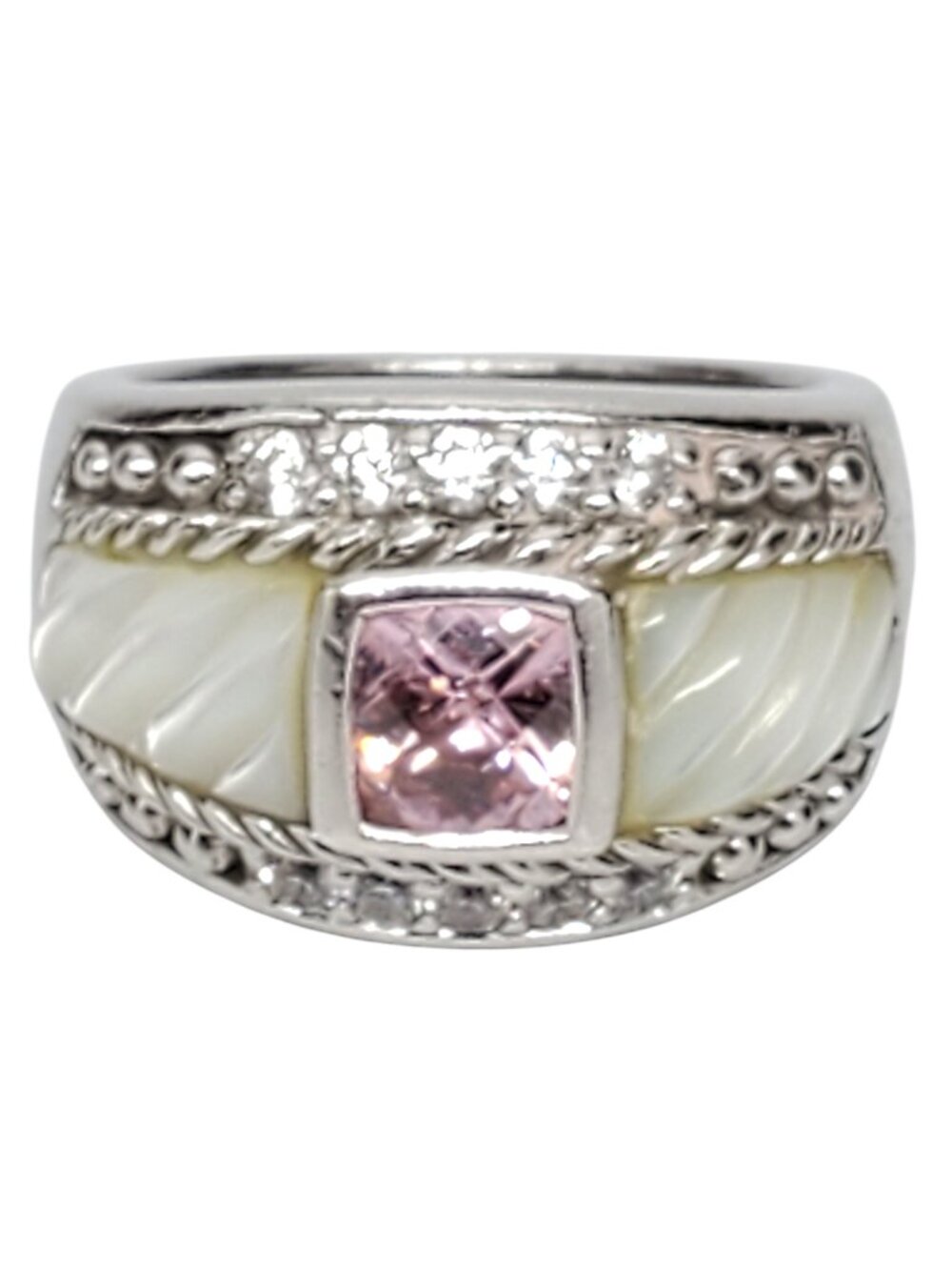 Judith Ripka Sterling Silver Mother of Pearl and CZ Ring Size 7 #23894